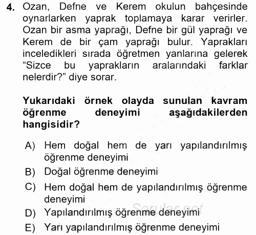 Okulöncesinde Matematik Eğitimi 2015 - 2016 Dönem Sonu Sınavı 4.Soru