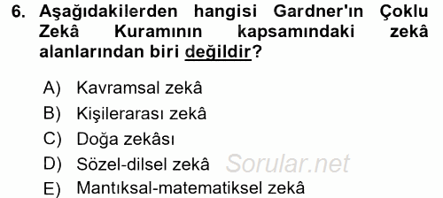 Okulöncesinde Matematik Eğitimi 2015 - 2016 Dönem Sonu Sınavı 6.Soru