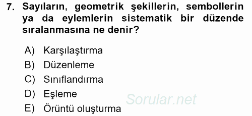 Okulöncesinde Matematik Eğitimi 2015 - 2016 Dönem Sonu Sınavı 7.Soru