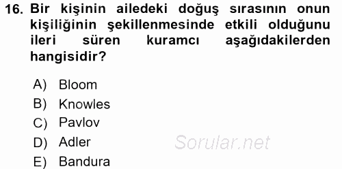 Eğitim Psikolojisi 2015 - 2016 Ara Sınavı 16.Soru