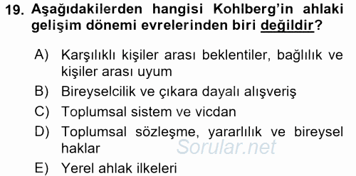 Eğitim Psikolojisi 2015 - 2016 Ara Sınavı 19.Soru