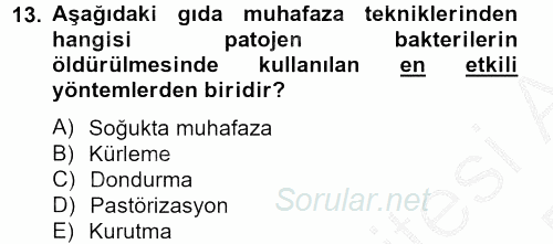 Gıda Güvenliğinin Temel Prensipleri 2012 - 2013 Dönem Sonu Sınavı 13.Soru