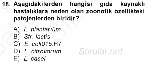 Gıda Güvenliğinin Temel Prensipleri 2012 - 2013 Dönem Sonu Sınavı 18.Soru