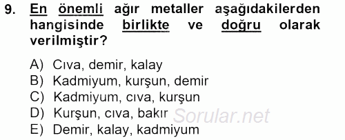 Gıda Güvenliğinin Temel Prensipleri 2012 - 2013 Dönem Sonu Sınavı 9.Soru