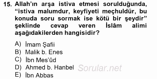 Tefsir Tarihi ve Usulü 2014 - 2015 Dönem Sonu Sınavı 15.Soru