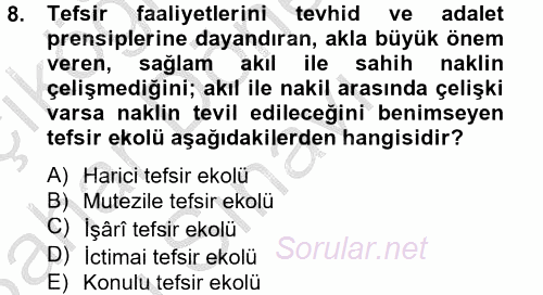Tefsir Tarihi ve Usulü 2014 - 2015 Dönem Sonu Sınavı 8.Soru