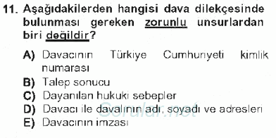 Medeni Usul Hukuku 2012 - 2013 Tek Ders Sınavı 11.Soru