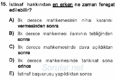 Medeni Usul Hukuku 2012 - 2013 Tek Ders Sınavı 15.Soru