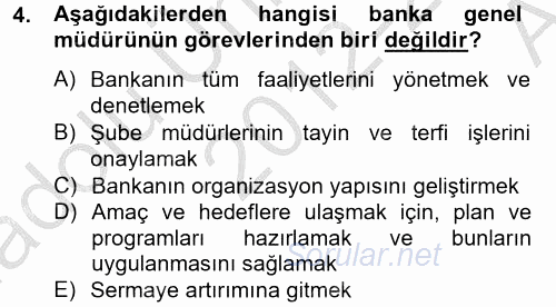 Banka Ve Sigorta Muhasebesi 2012 - 2013 Ara Sınavı 4.Soru
