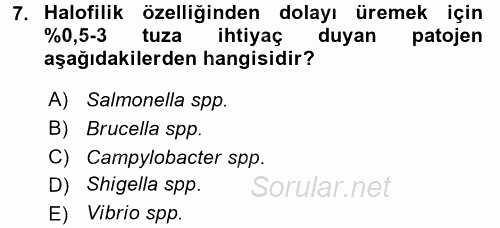 Gıda Güvenliğinin Temel Prensipleri 2017 - 2018 3 Ders Sınavı 7.Soru