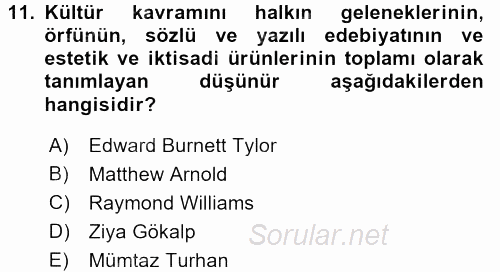 Sosyolojiye Giriş 2017 - 2018 Dönem Sonu Sınavı 11.Soru