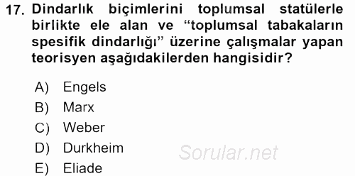 Sosyolojiye Giriş 2017 - 2018 Dönem Sonu Sınavı 17.Soru