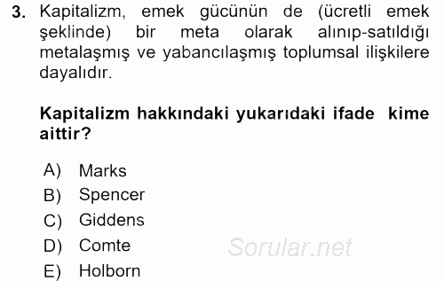 Sosyolojiye Giriş 2017 - 2018 Dönem Sonu Sınavı 3.Soru