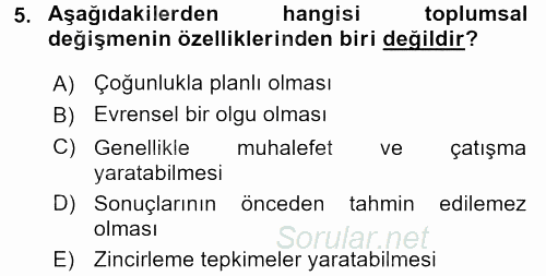 Sosyolojiye Giriş 2017 - 2018 Dönem Sonu Sınavı 5.Soru