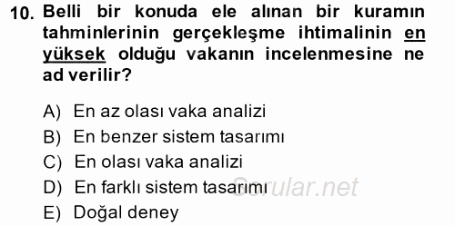 Uluslararası İlişkilerde Araştırma Yöntemleri 2013 - 2014 Tek Ders Sınavı 10.Soru