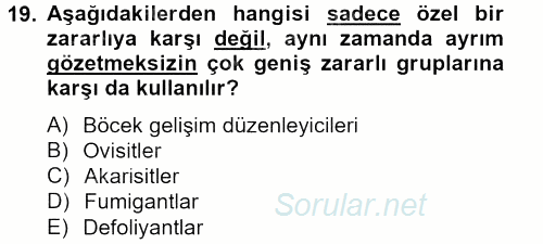 Temel Veteriner Farmakoloji ve Toksikoloji 2013 - 2014 Tek Ders Sınavı 19.Soru