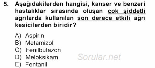 Temel Veteriner Farmakoloji ve Toksikoloji 2013 - 2014 Tek Ders Sınavı 5.Soru