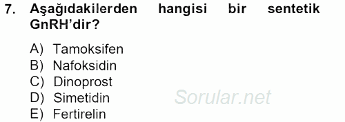 Temel Veteriner Farmakoloji ve Toksikoloji 2013 - 2014 Tek Ders Sınavı 7.Soru