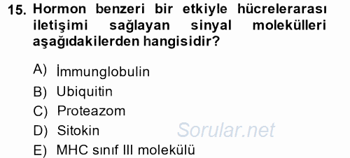 Temel Veteriner Mikrobiyoloji ve İmmünoloji 2014 - 2015 Tek Ders Sınavı 15.Soru