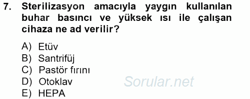 Temel Veteriner Mikrobiyoloji ve İmmünoloji 2014 - 2015 Tek Ders Sınavı 7.Soru