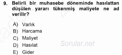 Maliyet Muhasebesi 2015 - 2016 Ara Sınavı 9.Soru