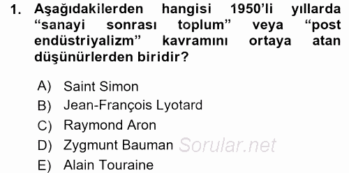 Çağdaş Sosyoloji Kuramları 2015 - 2016 Ara Sınavı 1.Soru