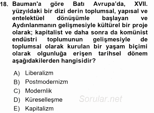 Çağdaş Sosyoloji Kuramları 2015 - 2016 Ara Sınavı 18.Soru