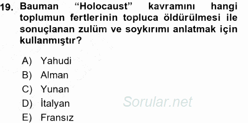 Çağdaş Sosyoloji Kuramları 2015 - 2016 Ara Sınavı 19.Soru