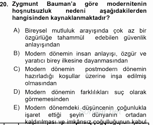 Çağdaş Sosyoloji Kuramları 2015 - 2016 Ara Sınavı 20.Soru