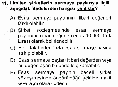 Muhasebe Uygulamaları 2013 - 2014 Dönem Sonu Sınavı 11.Soru
