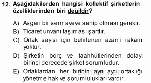 Muhasebe Uygulamaları 2013 - 2014 Dönem Sonu Sınavı 12.Soru
