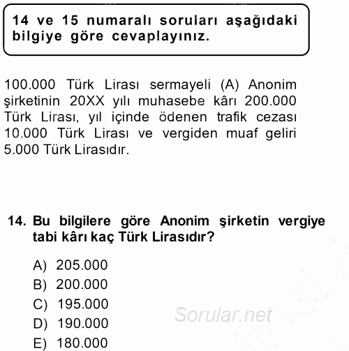 Muhasebe Uygulamaları 2013 - 2014 Dönem Sonu Sınavı 14.Soru