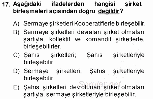 Muhasebe Uygulamaları 2013 - 2014 Dönem Sonu Sınavı 17.Soru