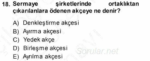Muhasebe Uygulamaları 2013 - 2014 Dönem Sonu Sınavı 18.Soru