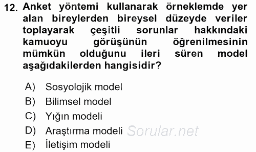 Medya ve İletişim 2017 - 2018 3 Ders Sınavı 12.Soru