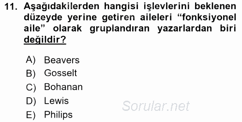 Toplumsal Yaşamda Aile 2015 - 2016 Ara Sınavı 11.Soru