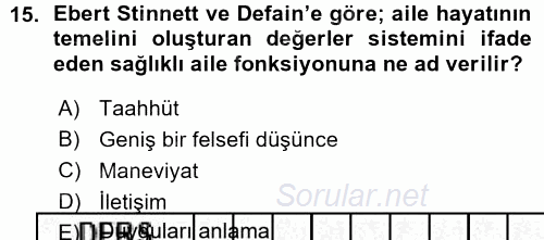 Toplumsal Yaşamda Aile 2015 - 2016 Ara Sınavı 15.Soru