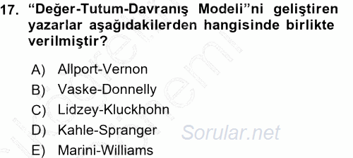 Toplumsal Yaşamda Aile 2015 - 2016 Ara Sınavı 17.Soru
