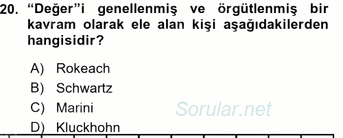 Toplumsal Yaşamda Aile 2015 - 2016 Ara Sınavı 20.Soru