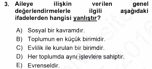 Toplumsal Yaşamda Aile 2015 - 2016 Ara Sınavı 3.Soru