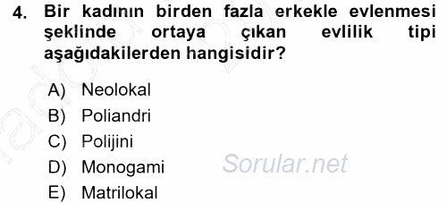 Toplumsal Yaşamda Aile 2015 - 2016 Ara Sınavı 4.Soru