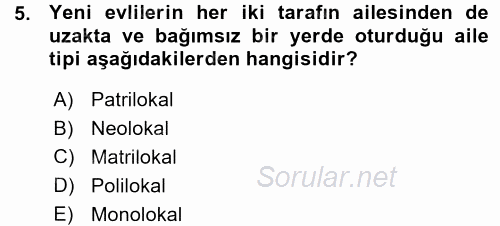 Toplumsal Yaşamda Aile 2015 - 2016 Ara Sınavı 5.Soru