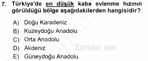 Toplumsal Yaşamda Aile 2015 - 2016 Ara Sınavı 7.Soru