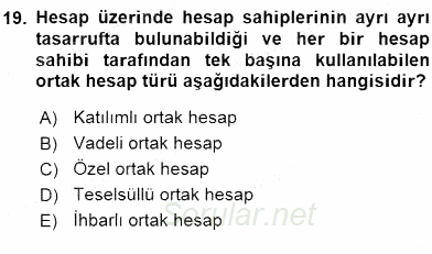 Bankacılık Hizmet Ürünleri 2015 - 2016 Ara Sınavı 19.Soru