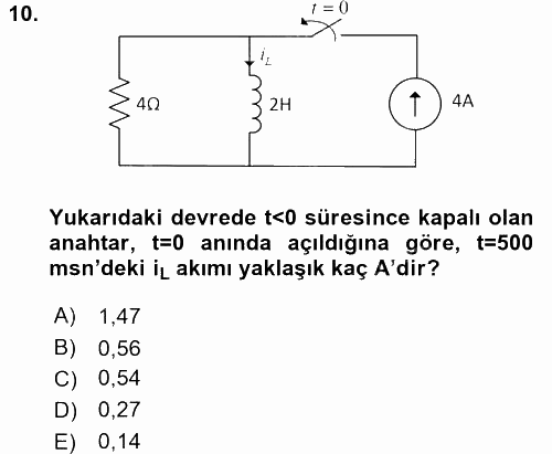 Devre Analizi 2016 - 2017 Dönem Sonu Sınavı 10.Soru