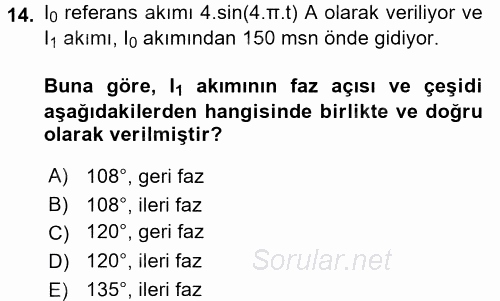 Devre Analizi 2016 - 2017 Dönem Sonu Sınavı 14.Soru