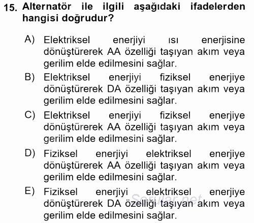 Devre Analizi 2016 - 2017 Dönem Sonu Sınavı 15.Soru