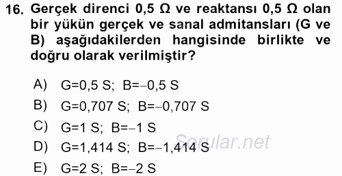 Devre Analizi 2016 - 2017 Dönem Sonu Sınavı 16.Soru