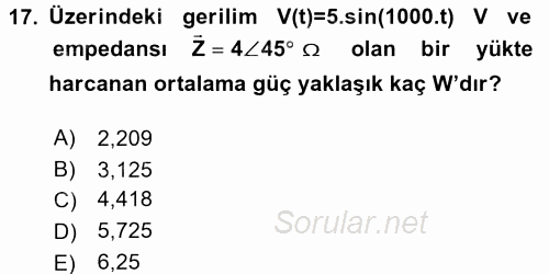 Devre Analizi 2016 - 2017 Dönem Sonu Sınavı 17.Soru