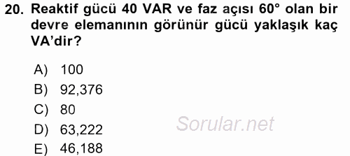 Devre Analizi 2016 - 2017 Dönem Sonu Sınavı 20.Soru